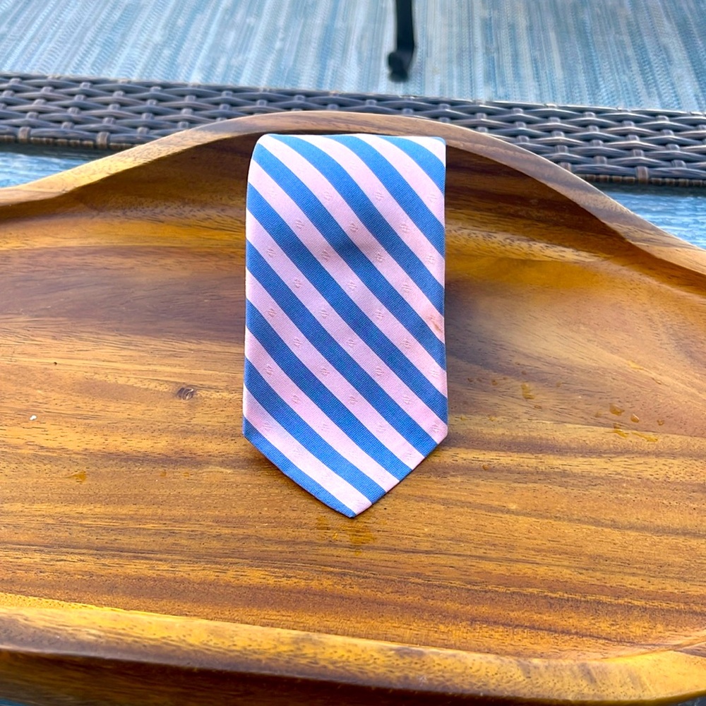 Elaan Italian Silk Blue Gray Stripe Men's Skinny Neck Tie
